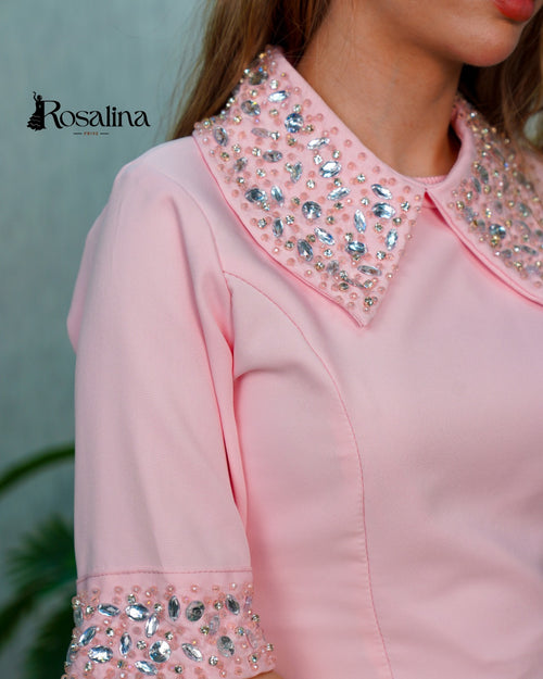 Pink dress with embroidered top